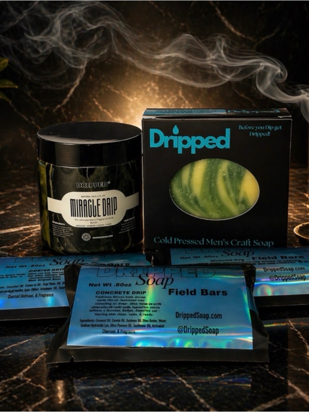 Dripped Soap Dripped Experiece Pack Cologne BODY BUTTR 3 Travel Bars 1 Large Bar